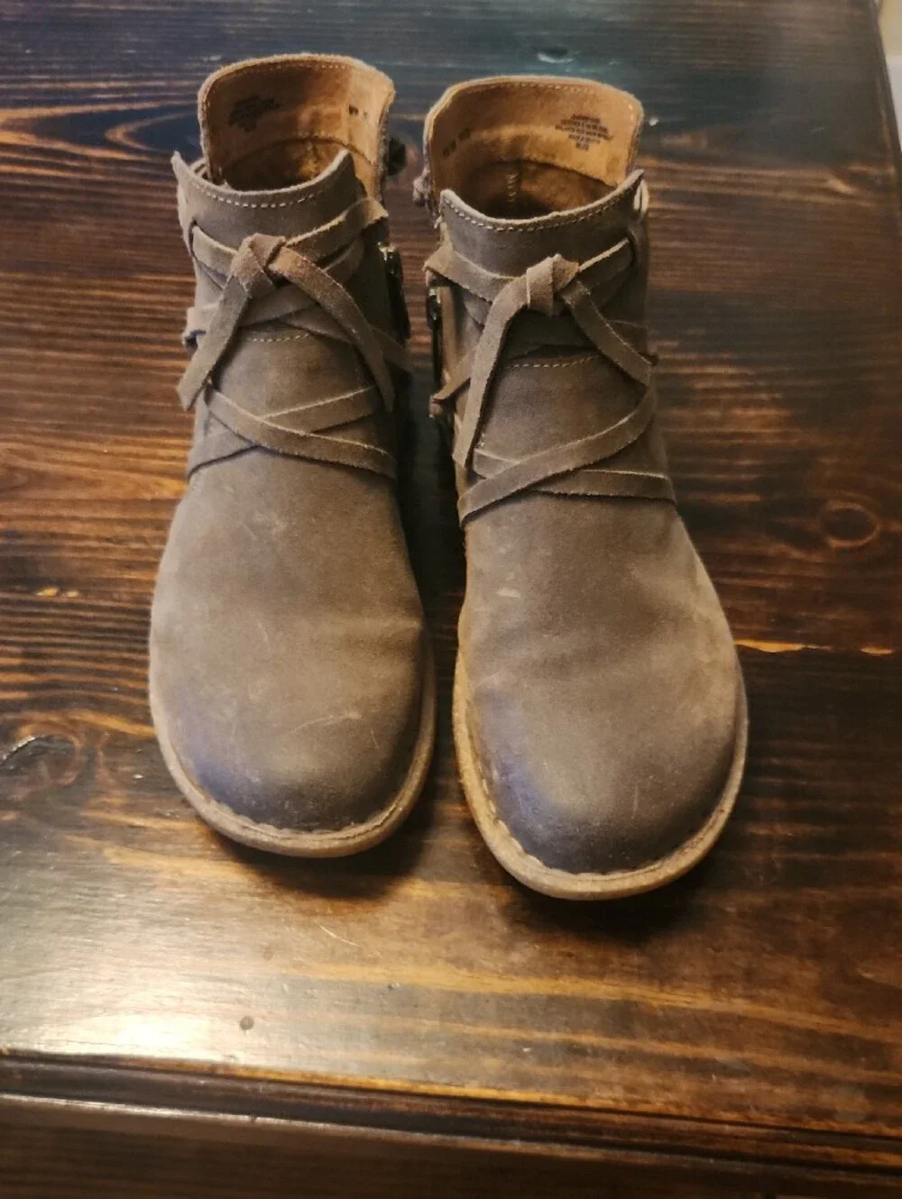 Born Women's Brown Suede Ankle Boots with Wrap Laces